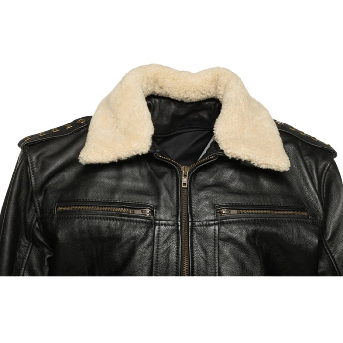 Men's Black Alaric Shearling Collar Bomber Jacket