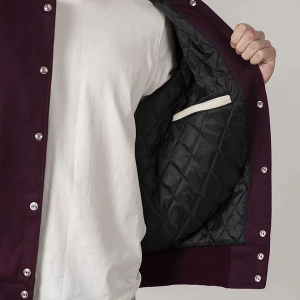 Maroon & White All-Wool Customizable Varsity Jacket