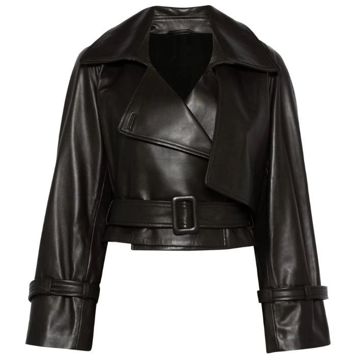 Mirelle Ava Cropped Belted Leather Jacket