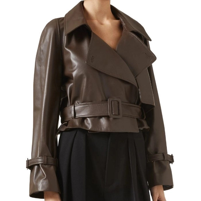 Mirelle Ava Cropped Belted Leather Jacket