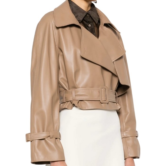 Mirelle Ava Cropped Belted Leather Jacket