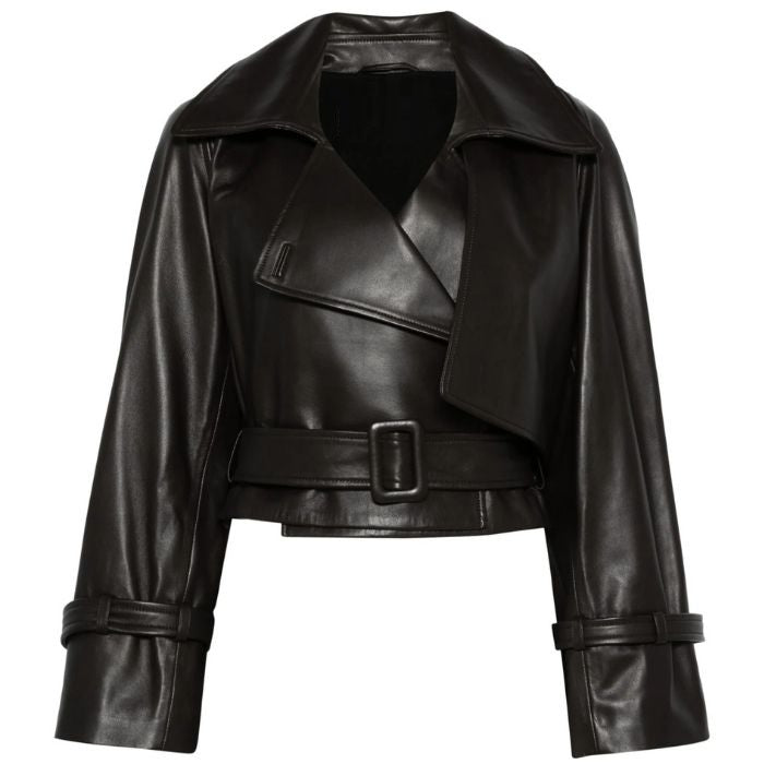 Mirelle Ava Cropped Belted Leather Jacket