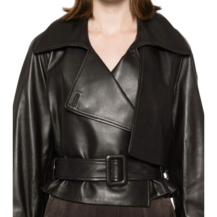 Mirelle Ava Cropped Belted Leather Jacket