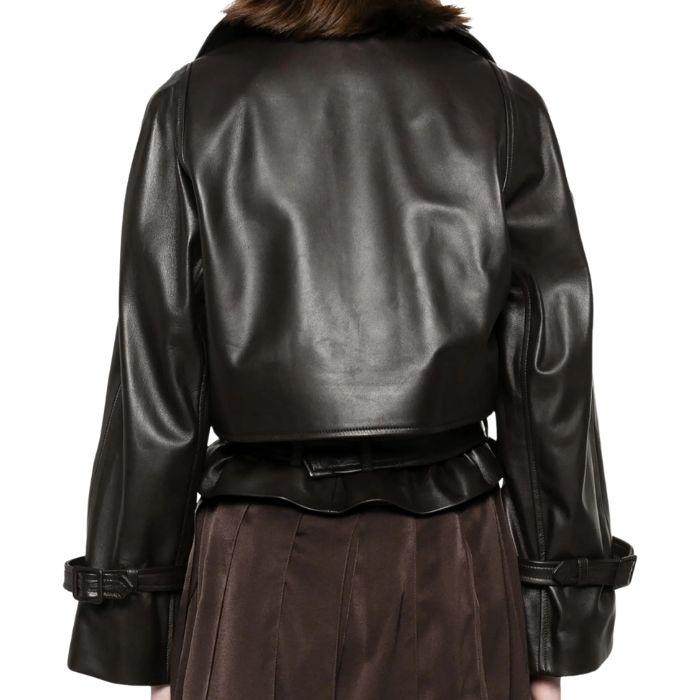Mirelle Ava Cropped Belted Leather Jacket
