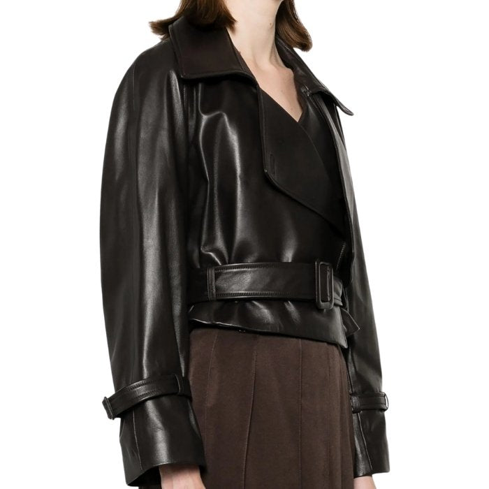 Mirelle Ava Cropped Belted Leather Jacket