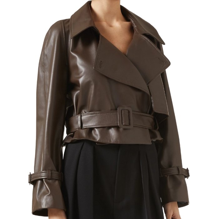 Mirelle Ava Cropped Belted Leather Jacket