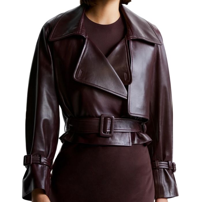 Mirelle Ava Cropped Belted Leather Jacket