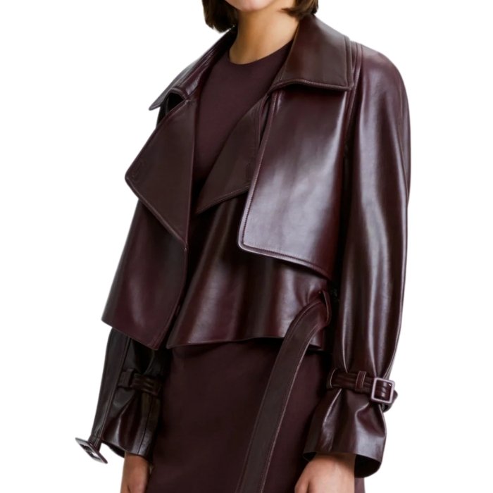 Mirelle Ava Cropped Belted Leather Jacket