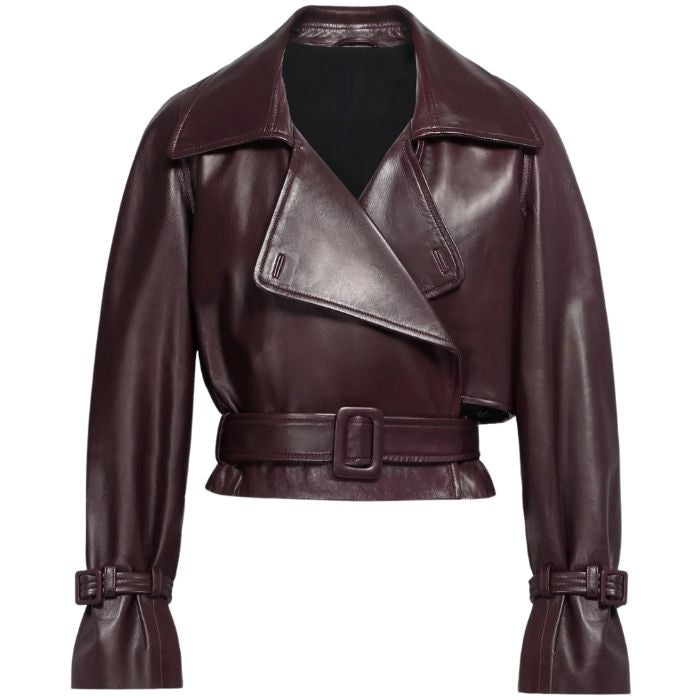 Mirelle Ava Cropped Belted Leather Jacket