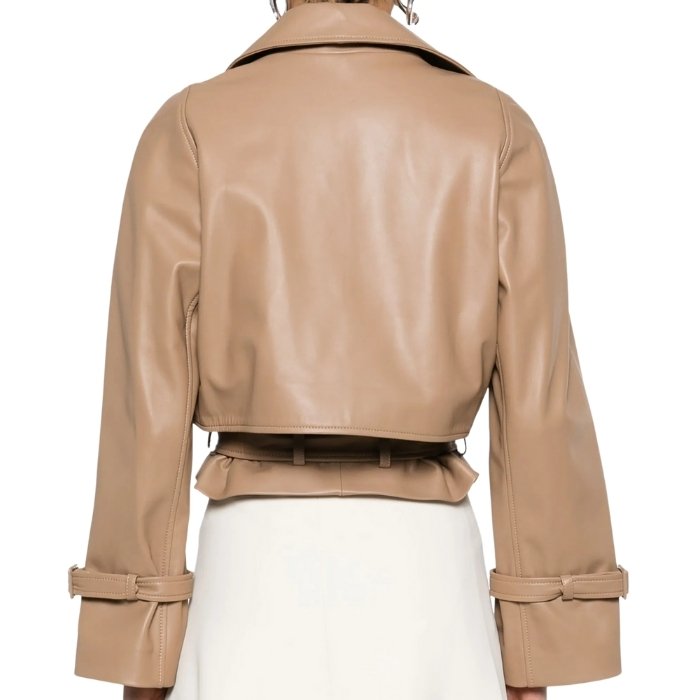 Mirelle Ava Cropped Belted Leather Jacket