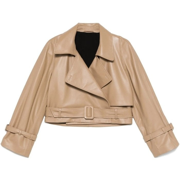 Mirelle Ava Cropped Belted Leather Jacket