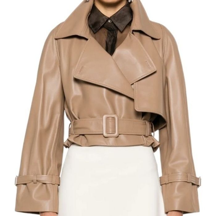 Mirelle Ava Cropped Belted Leather Jacket