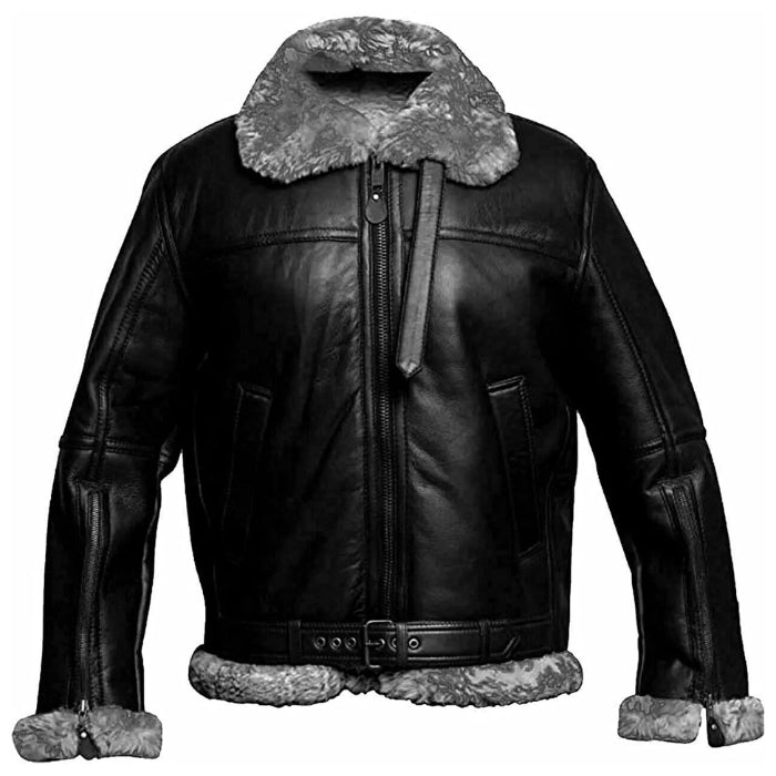 Boehne B3 Black Leather Bomber Jacket
