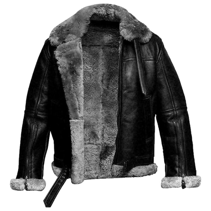 Boehne B3 Black Leather Bomber Jacket