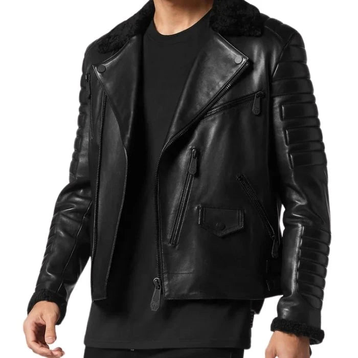 Men's Armored Shearling Motorcycle Jacket