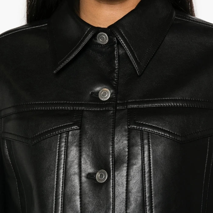 Rocio Oversized Button-Up Leather Jacket