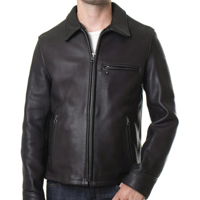 Retro Cafe Racer Leather Biker Jacket for Men