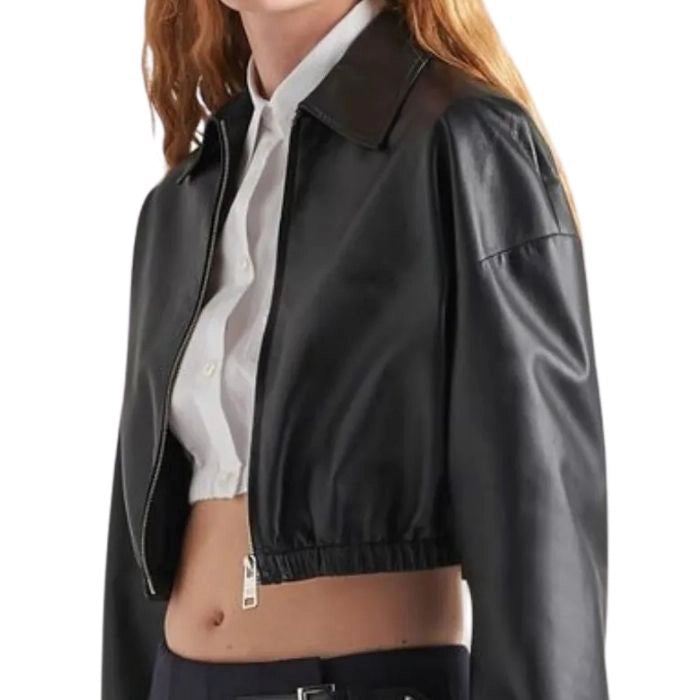 Caeraa Studio Cropped Zip-Up Leather Jacket