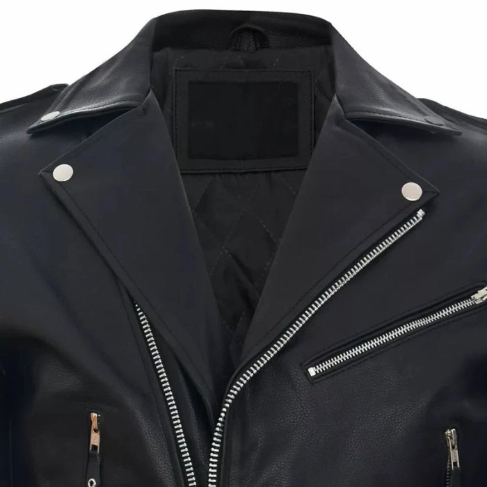 Women's Black Fringe Biker Leather Jacket