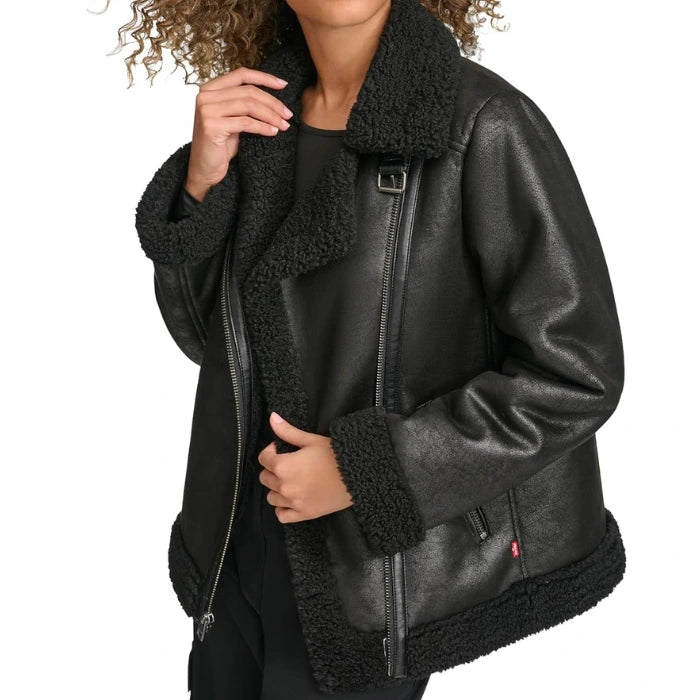 Women's Waxed Sherpa Fur Leather Jacket