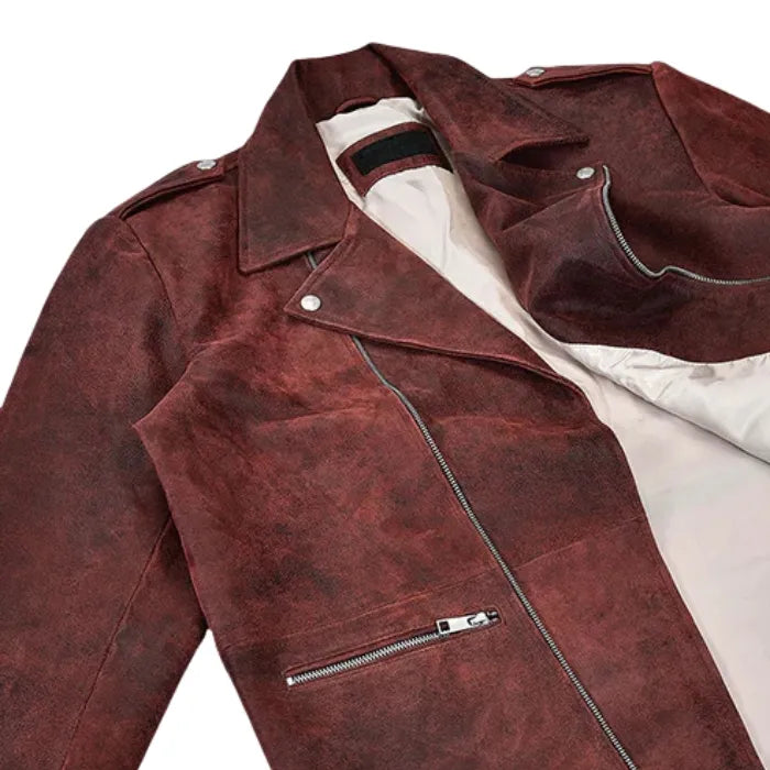 Brickstone Maroon Biker Leather Jacket