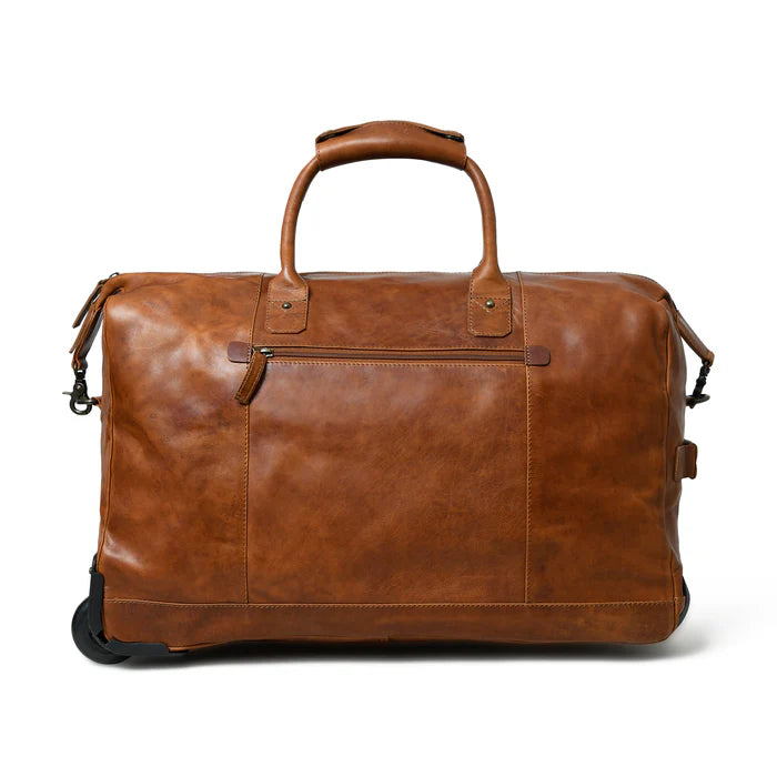 Premium Brown Leather Duffle Bag with Wheels