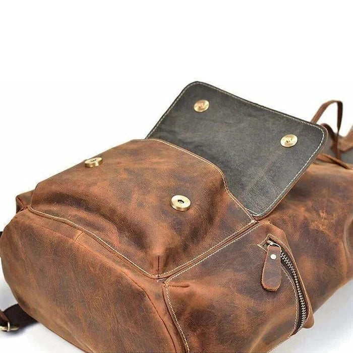 Buckled Flap Drawstring Leather Backpack