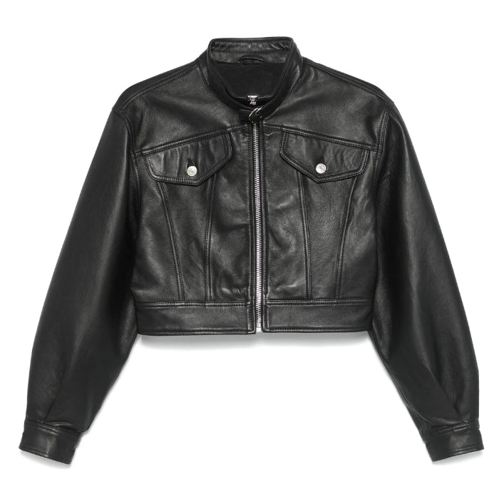 Classic Cropped Leather Moto Jacket
