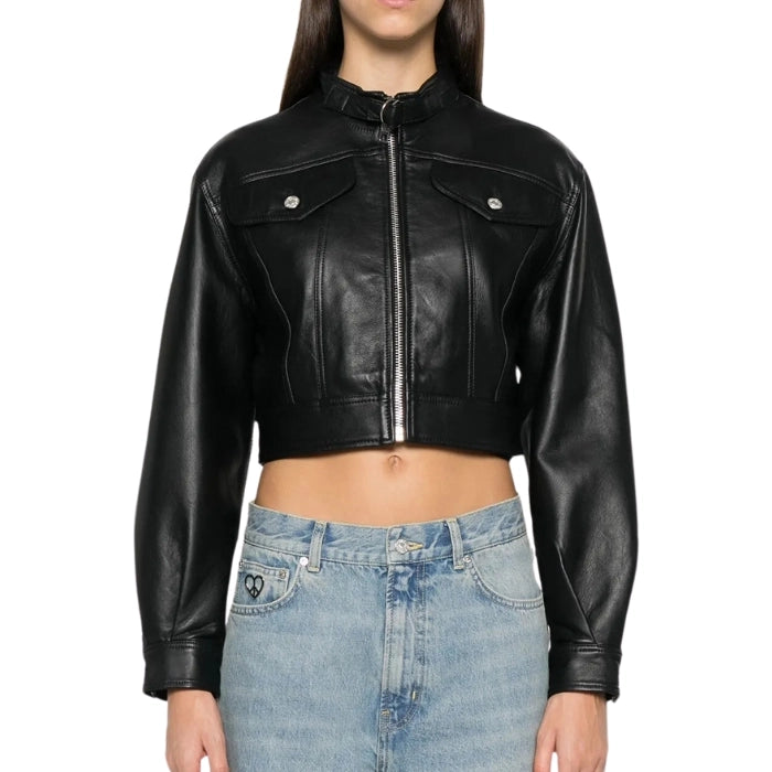 Classic Cropped Leather Moto Jacket