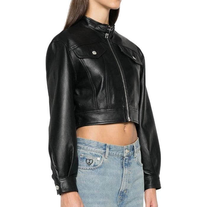 Classic Cropped Leather Moto Jacket