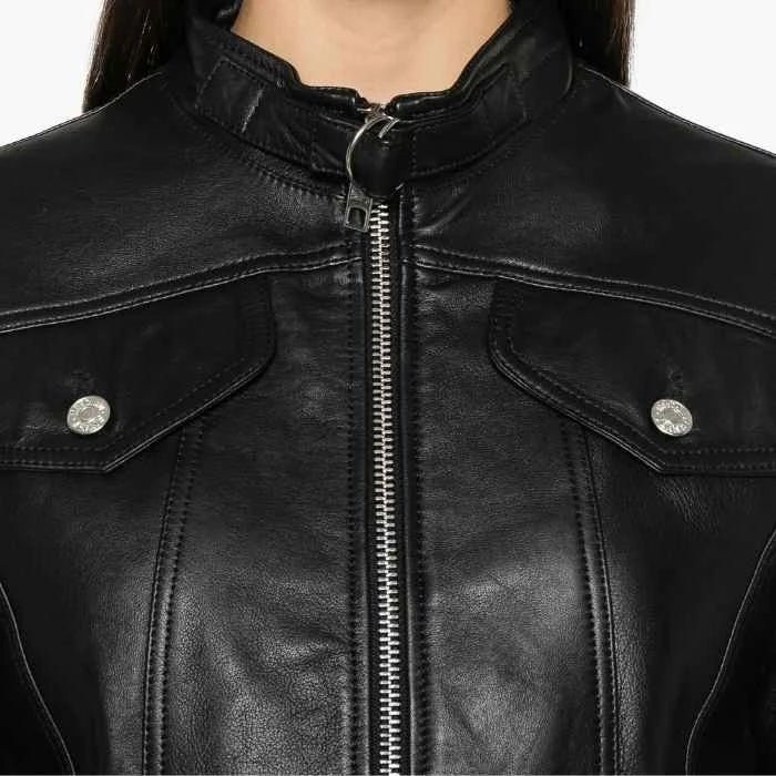 Classic Cropped Leather Moto Jacket