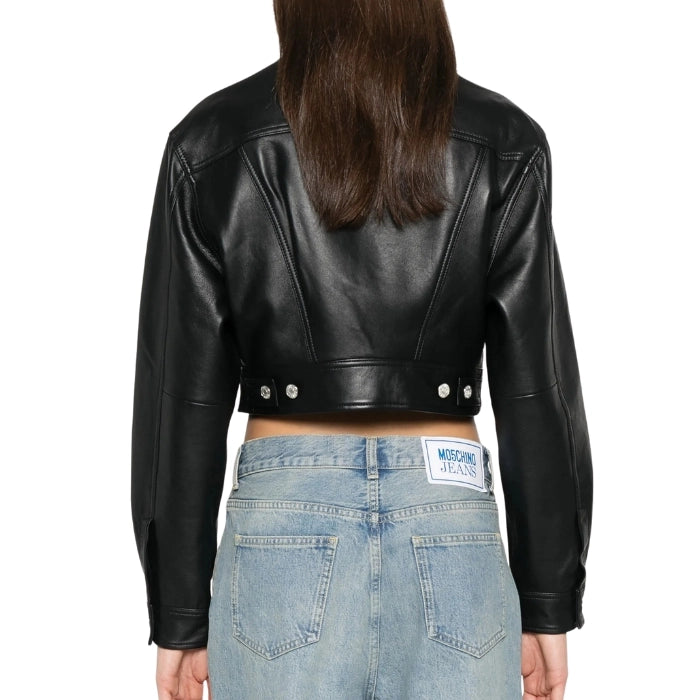 Classic Cropped Leather Moto Jacket