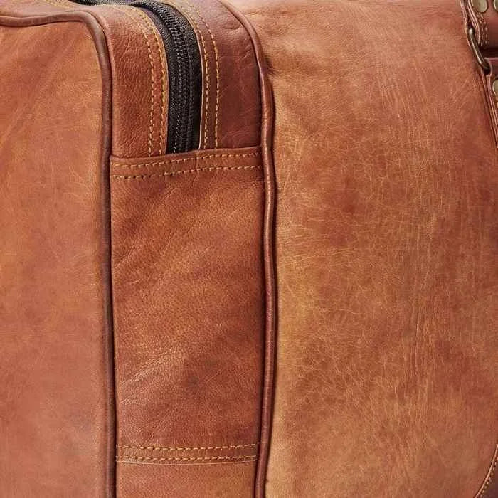 Classic Tan Leather Duffle Bag