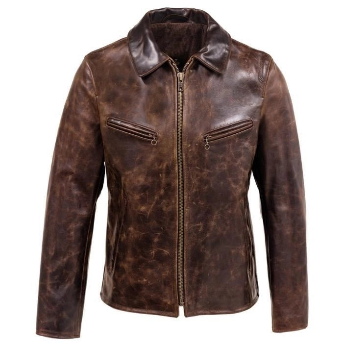 Men's Cowhide Retro Moto Style Leather Jacket