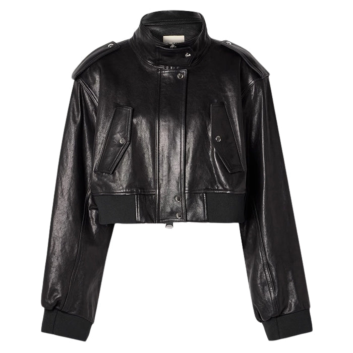 Ayra Cropped Leather Bomber Jacket