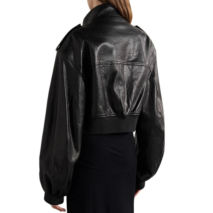 Ayra Cropped Leather Bomber Jacket