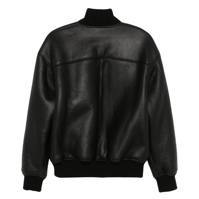 Back view of Oversized Black Bomber Leather Jacket