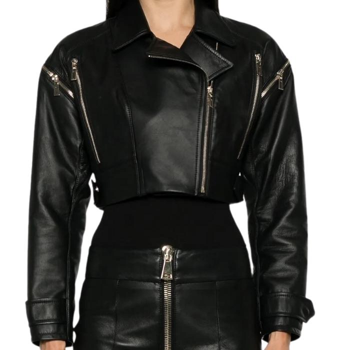 Elisia Detachable Sleeve Cropped Leather Jacket