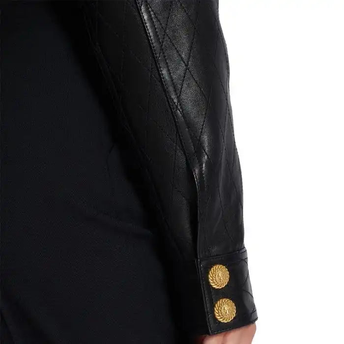 Diamond-Stitch Luxe Leather Crop Jacket