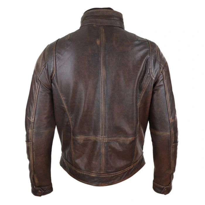 Heritage Distressed Leather Military Biker Jacket