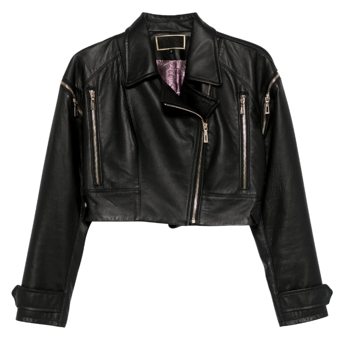 Elisia Detachable Sleeve Cropped Leather Jacket