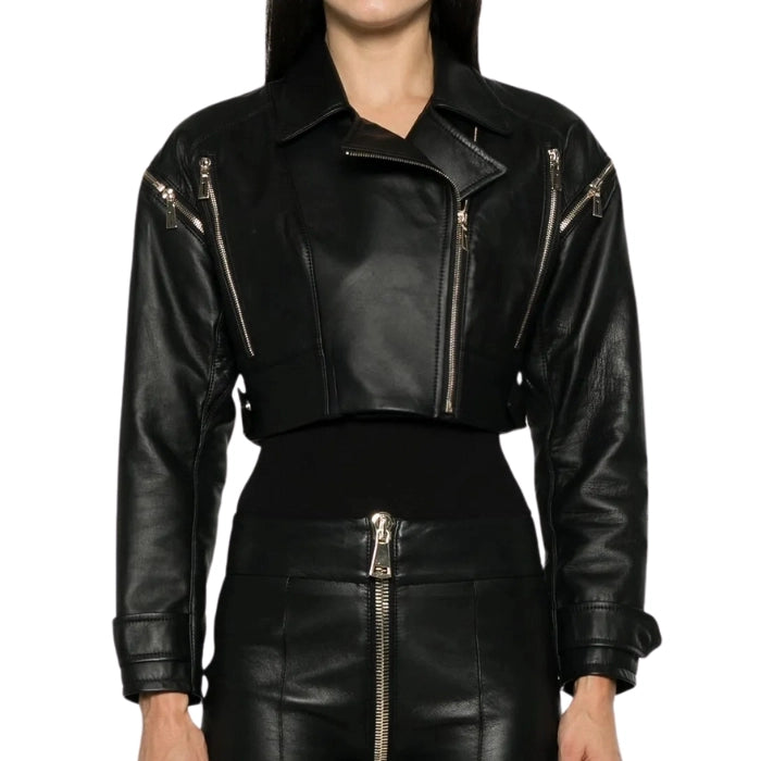 Elisia Detachable Sleeve Cropped Leather Jacket