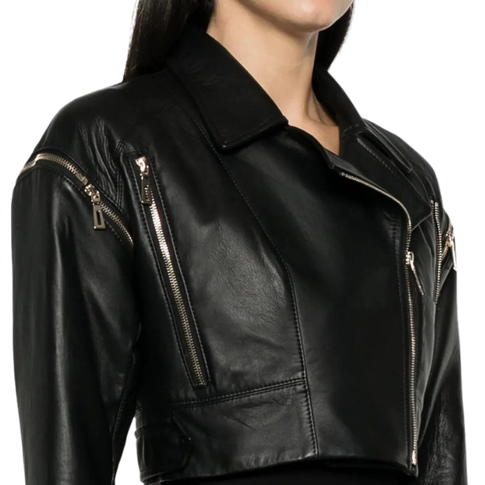 Elisia Detachable Sleeve Cropped Leather Jacket