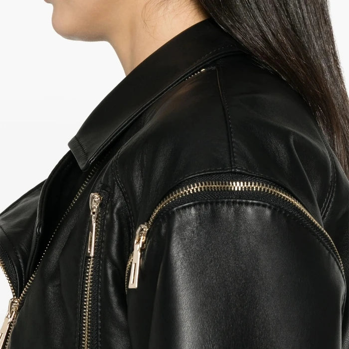 Elisia Detachable Sleeve Cropped Leather Jacket