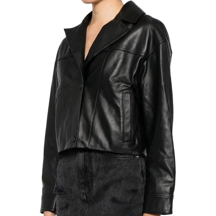 Elsyn Modern Cropped Black Leather Jacket