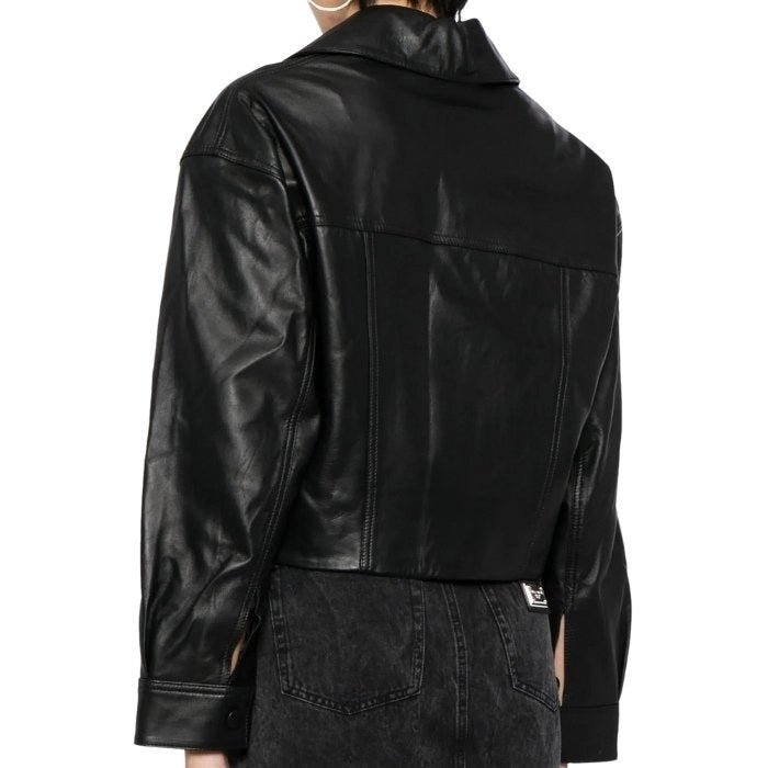 Elsyn Modern Cropped Black Leather Jacket