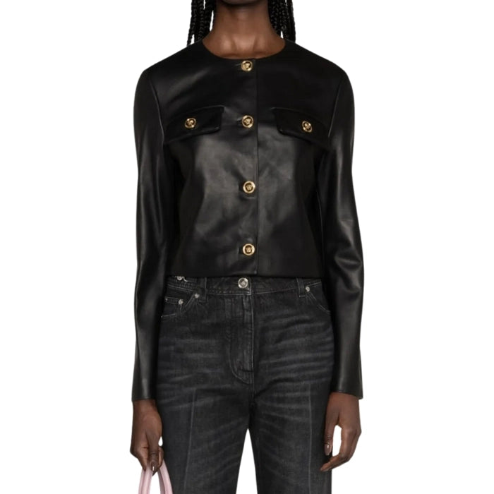 Elvara Luxe Iconic Cropped Black Leather Jacket