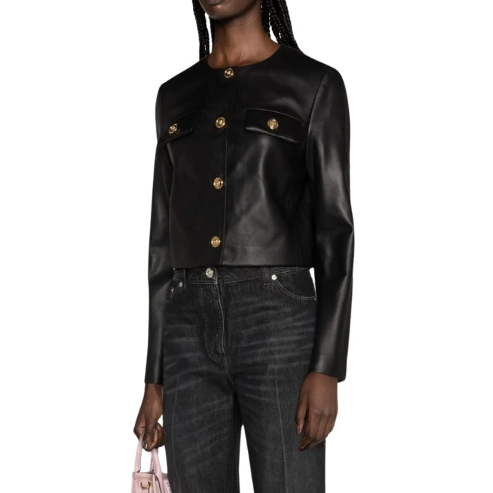 Elvara Luxe Iconic Cropped Black Leather Jacket