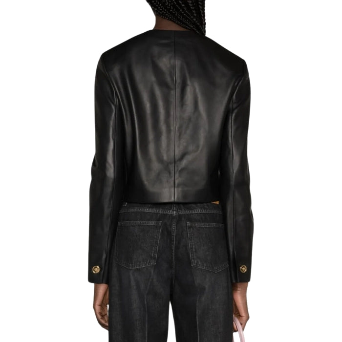 Elvara Luxe Iconic Cropped Black Leather Jacket