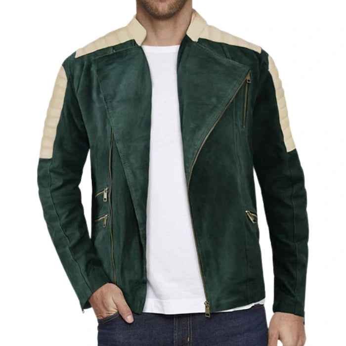 Frontier Timber Green Suede Biker-Style Moto Jacket